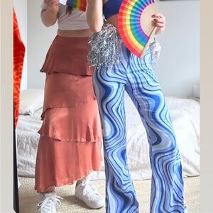 ORANGE SATIN TIERED SKIRT